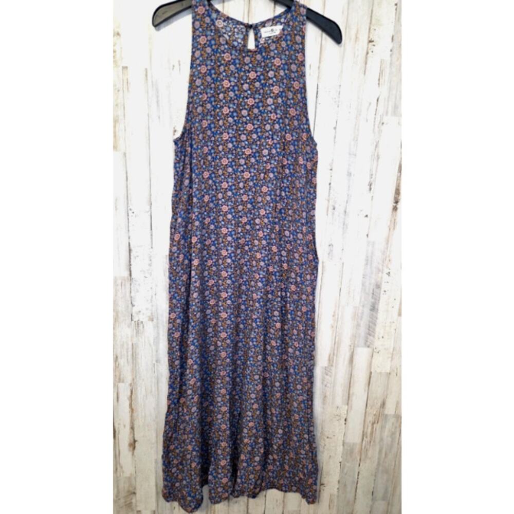 Natural Life XS/Small Maxi Floral Shift Sleeveless Dress Pockets Rayon